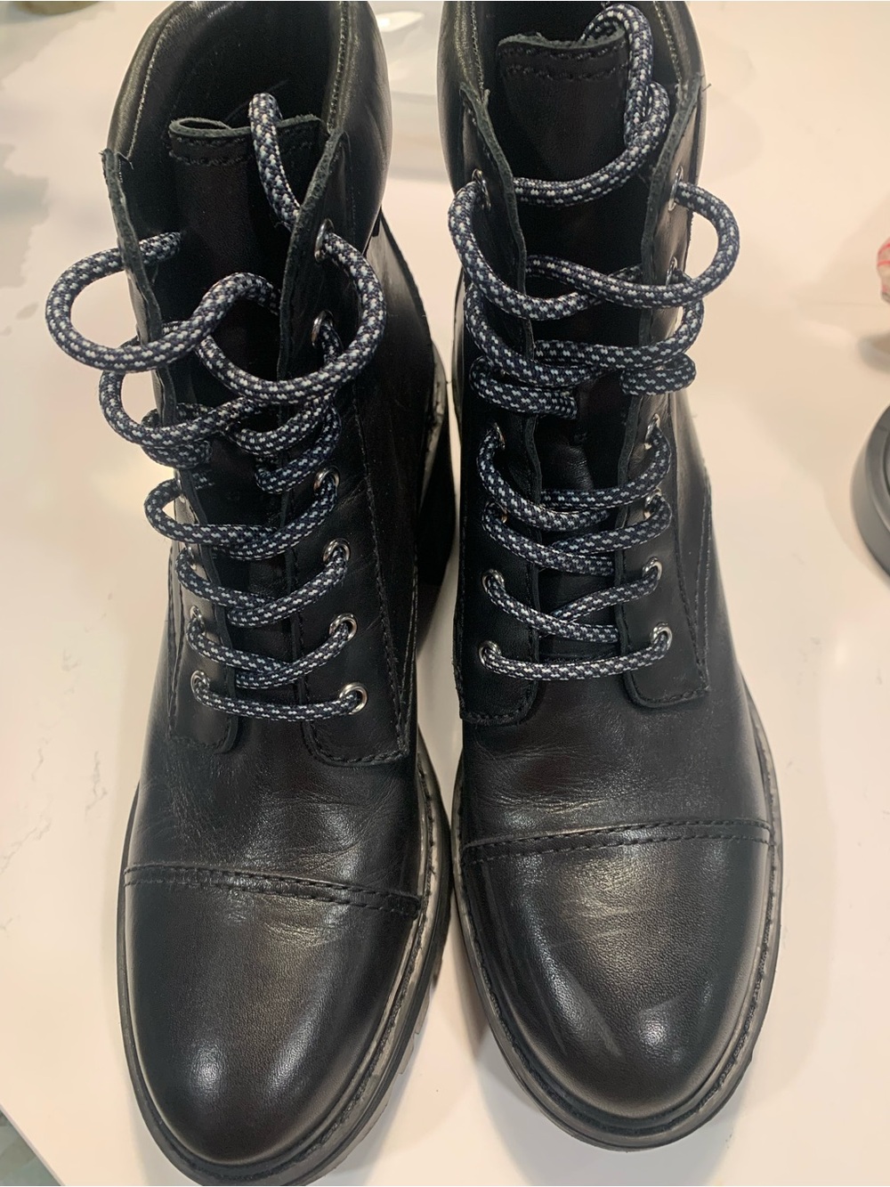 Marc Fisher Black Rubber Lug Sole Boot - Stamped Logo